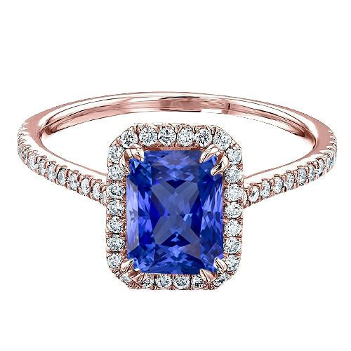 Rose Gold Halo Radiant Sapphire Ring 3.50 Carats Pave Set Diamonds - Gemstone Ring-harrychadent.ca