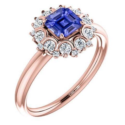 Rose Gold Halo Ring Asscher Cut Ceylon Sapphire Flower Style 3 Carats - Gemstone Ring-harrychadent.ca