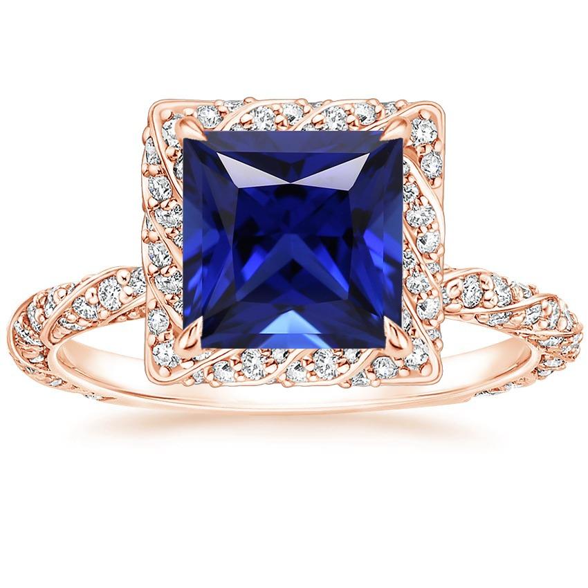 Rose Gold Halo Ring Princess Sri Lankan Sapphire and Diamond 6 Carat - Gemstone Ring-harrychadent.ca
