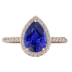 Rose Gold Halo Srilanka Sapphire Ring & Natural Earth Mined Diamonds Jewelry 4 Carats