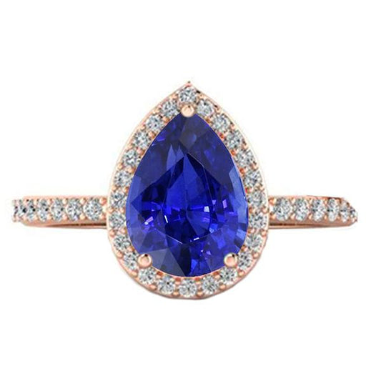 Rose Gold Halo Srilanka Sapphire Ring & Diamonds Jewelry 4 Carats - Gemstone Ring-harrychadent.ca