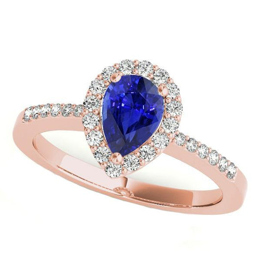 Rose Gold Halo Wedding Ring Ceylon Sapphire & Diamonds 4 Carats - Gemstone Ring-harrychadent.ca