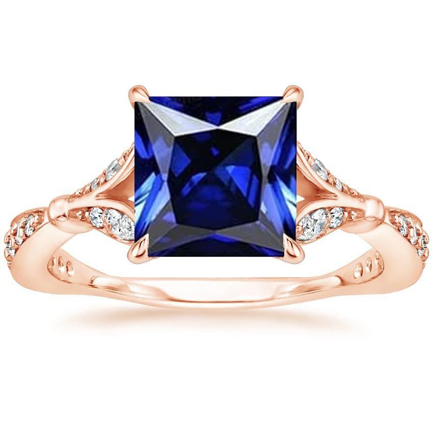 Rose Gold Ring With Accents Princess Cut Blue Sapphire 5.50 Carats - Gemstone Ring-harrychadent.ca