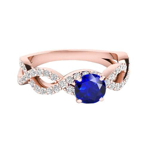 Rose Gold Round Diamond & Ceylon Sapphire Engagement Ring 4.50 Carats - Gemstone Ring-harrychadent.ca