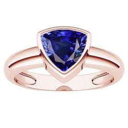 Rose Gold Solitaire Ring 2 Carats Blue Sapphire Bezel Set Trillion Cut