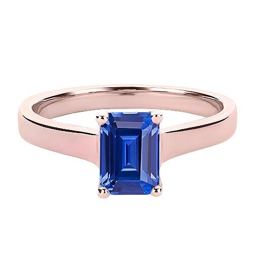 Rose Gold Solitaire Ring Emerald Ceylon Blue Sapphire 2 Carats - Gemstone Ring-harrychadent.ca