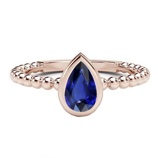 Rose Gold Solitaire Ring Pear Blue Sapphire 1.50 Carats Bezel Set - Gemstone Ring-harrychadent.ca