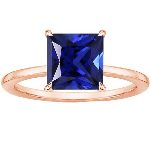 Rose Gold Solitaire Ring Princess Sri Lankan Sapphire 3.50 Carats - Gemstone Ring-harrychadent.ca