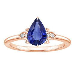 Rose Gold Solitaire With Accents Ring Pear Ceylon Sapphire 3 Carats