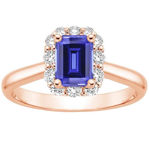 Rose Gold Women's Halo Ceylon Sapphire Emerald & Diamond Ring 4 Carats - Gemstone Ring-harrychadent.ca