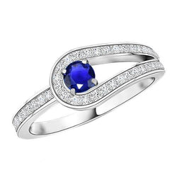 Round Blue Sapphire With Accents Ring Split Shank Style 1.50 Carats