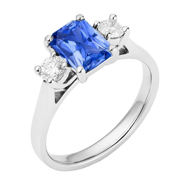 Round Diamond 3 Stone Radiant Ceylon Sapphire Ring 2.50 Carats - Gemstone Ring-harrychadent.ca