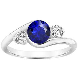Round Natural Earth Mined Diamond 3 Stone Sapphire Ring 2.50 Carats Bypass Style Gold 14K
