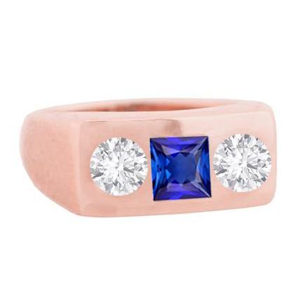 Round Diamond 3 Stone Sapphire Ring Princess Cut Flush Set 1.50 Carats - Gemstone Ring-harrychadent.ca