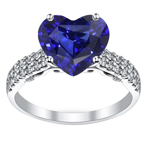 Round Diamond And Ceylon Sapphire Engagement Ring 4.50 Carats Gold 14K - Gemstone Ring-harrychadent.ca