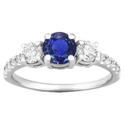 Round Natural Earth Mined Diamond Anniversary Blue Sapphire Ring 3 Carats Ladies Jewelry