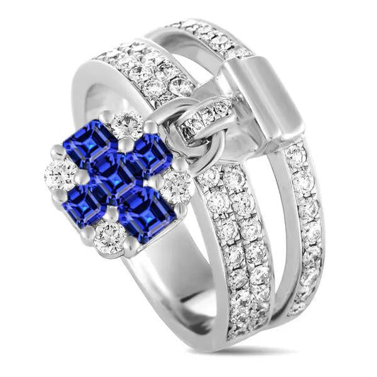 Round Diamond Asscher Sapphire Ring 3 Carats Lock Style Split Shank - Gemstone Ring-harrychadent.ca