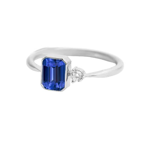 Round Diamond Bezel Set Blue Sapphire Ring 1.75 Carats Tapered Shank - Gemstone Ring-harrychadent.ca