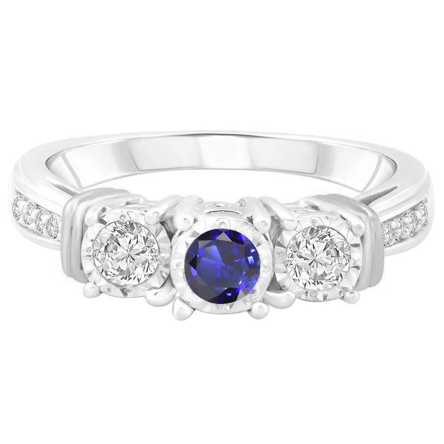 Round Diamond Bezel Set Blue Sapphire Ring 3 Carats White Gold 14K - Gemstone Ring-harrychadent.ca