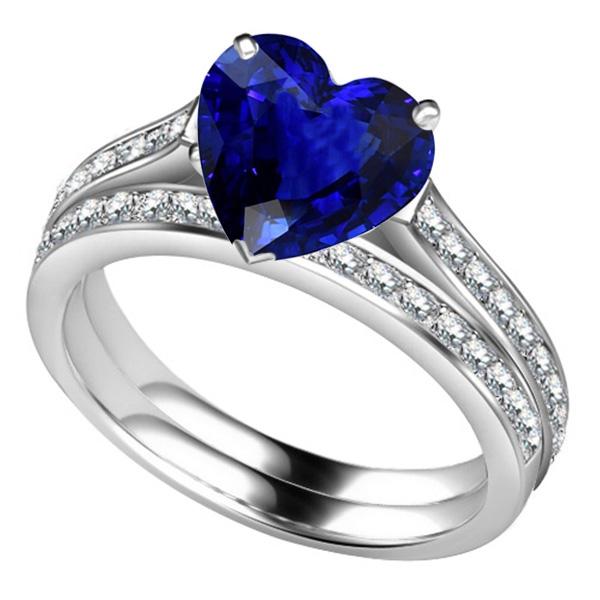 Round Diamond Blue Sapphire Engagement Ring Set With Band 4 Carats - Gemstone Ring-harrychadent.ca