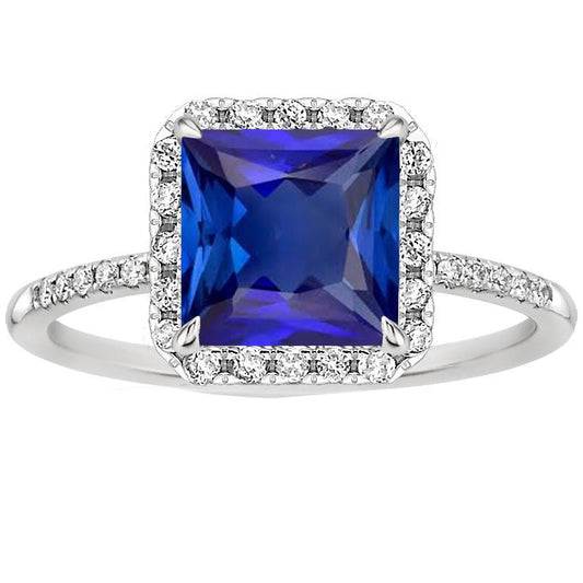 Round Diamond & Blue Sapphire Engagement Ring With Accents 6 Carats - Gemstone Ring-harrychadent.ca