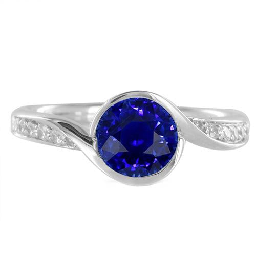 Round Diamond & Blue Sapphire Ring 2.50 Carats Bypass Style Gold Shank - Gemstone Ring-harrychadent.ca