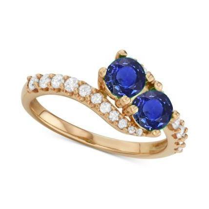 Round Diamond & Blue Sapphire Ring Twisted Shank Gold 2.50 Carats - Gemstone Ring-harrychadent.ca