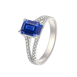 Round Natural Earth Mined Diamond Ceylon Sapphire Engagement Ring 2.50 Carats Split Shank
