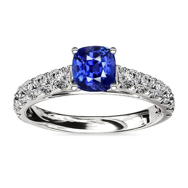 Round Diamond Cushion Blue Sapphire Gemstone Ring 3 Carats White Gold - Gemstone Ring-harrychadent.ca