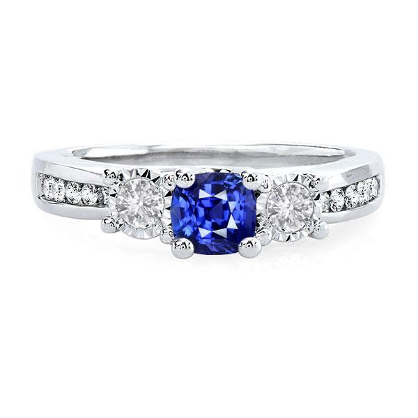 Round Diamond Cushion Sapphire Gemstone Ring 2 Carats 3 Stone Style - Gemstone Ring-harrychadent.ca