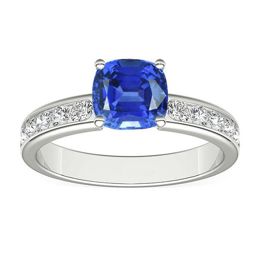 Round Diamond Cushion Sapphire Gemstone Ring 3.50 Carats White Gold - Gemstone Ring-harrychadent.ca