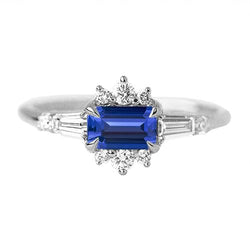 Round Natural Earth Mined Diamond Emerald Sapphire & Baguette Cut Ring 2.50 Carats