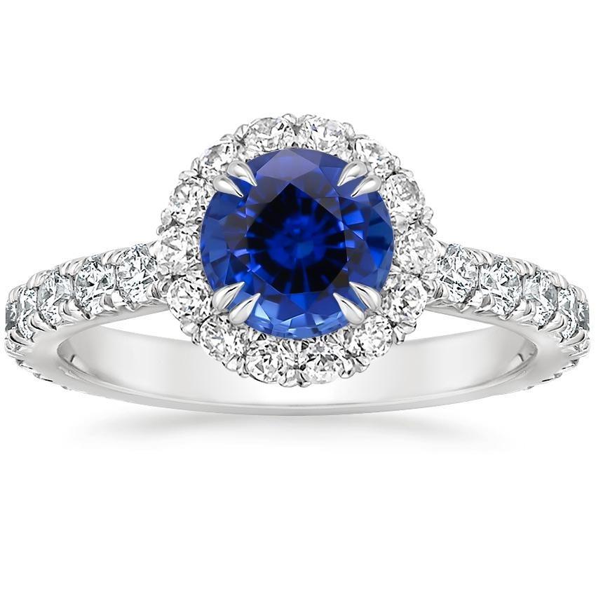 Round Diamond Engagement Ring Halo Ceylon Sapphire Jewelry 3.50 Carats - Gemstone Ring-harrychadent.ca