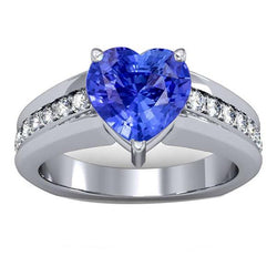 Round Natural Earth Mined Diamond Engagement Ring Heart Blue Sapphire 3.50 Carats