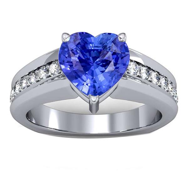 Round Diamond Engagement Ring Heart Natural Blue Sapphire 3.50 Carats - Gemstone Ring-harrychadent.ca