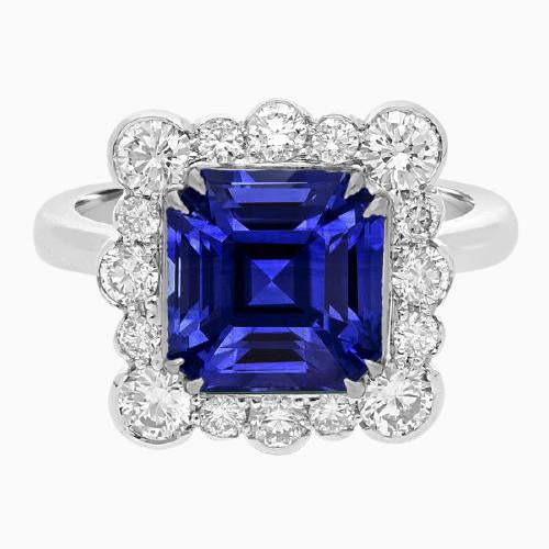 Round Diamond Halo Jewelry Asscher Cut Women Sapphire Ring 3.50 Carats - Gemstone Ring-harrychadent.ca