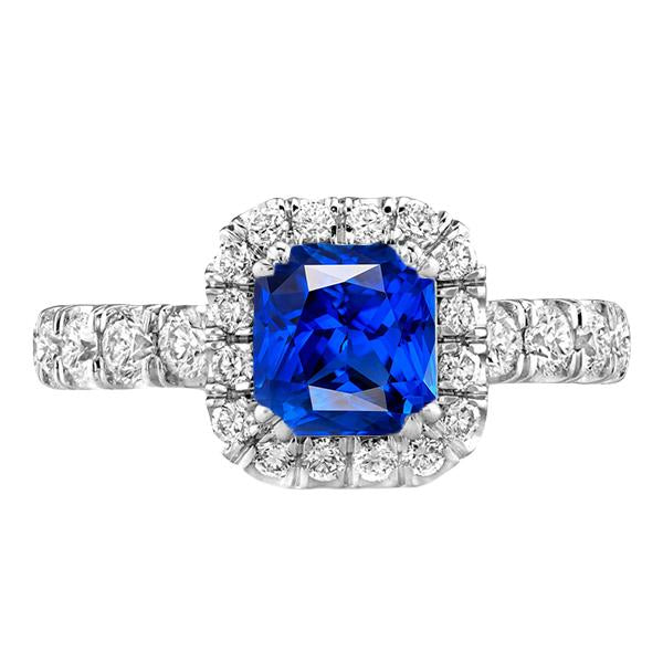 Round Diamond Halo Radiant Blue Sapphire 4 Carats White Gold 14K - Gemstone Ring-harrychadent.ca