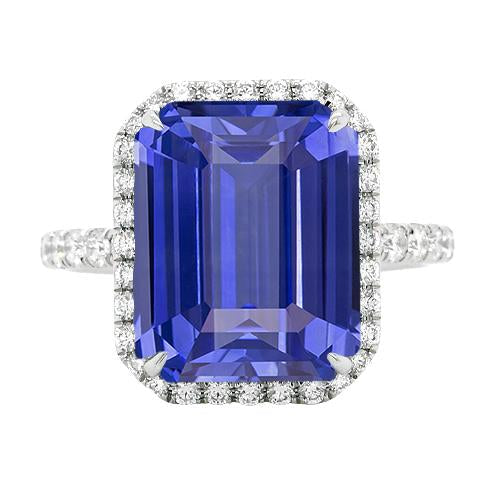Round Diamond Halo Ring Emerald Natural Sapphire 4.50 Carats Accented - Gemstone Ring-harrychadent.ca