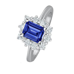 Round Natural Earth Mined Diamond Halo Ring Flower Style Emerald Blue Sapphire 4.50 Carats