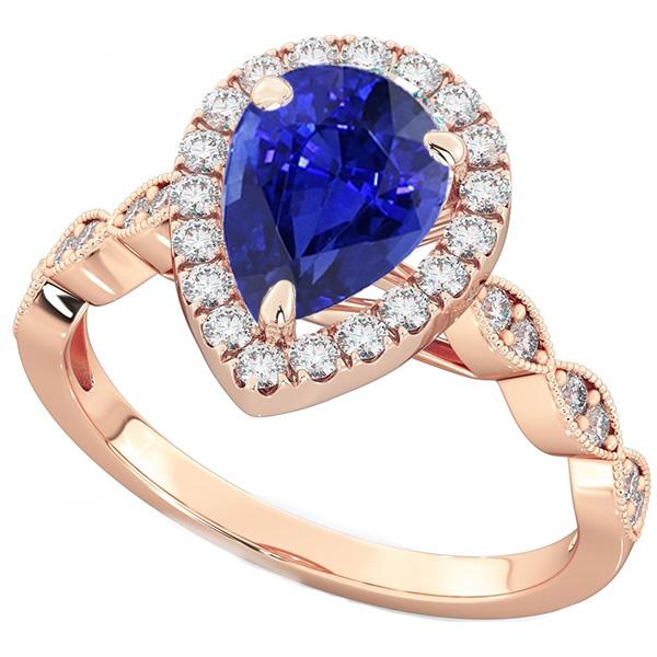 Round Diamond Halo Ring Pear Sri Lankan Sapphire 5 Carats - Gemstone Ring-harrychadent.ca