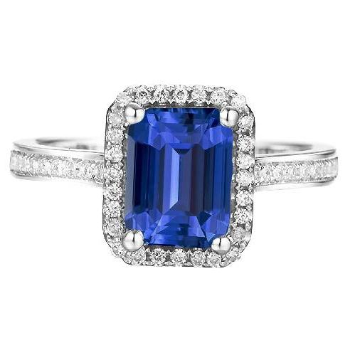 Round Diamond Halo Ring With Accents Natural Blue Sapphire 4 Carats - Gemstone Ring-harrychadent.ca