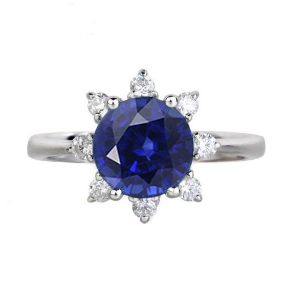 Round Diamond Halo Star Style Blue Sapphire Ring 3 Carats White Gold - Gemstone Ring-harrychadent.ca