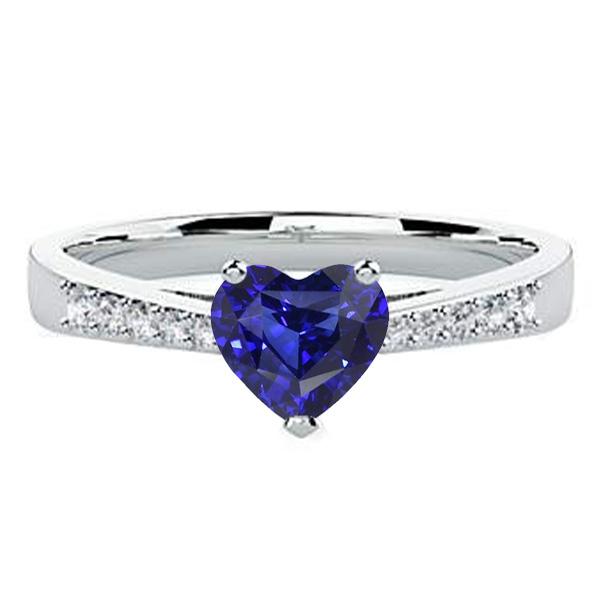 Round Diamond Heart Gemstone Ring Natural Blue Sapphire 2 Carats - Gemstone Ring-harrychadent.ca