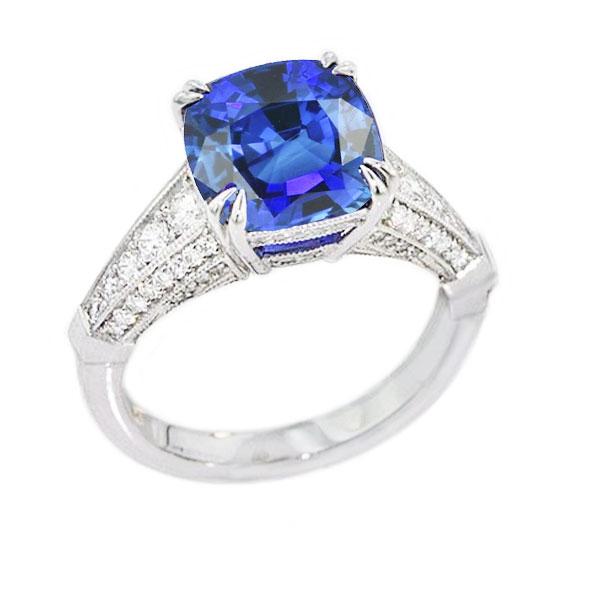 Round Diamond Jewelry Cushion Ceylon Sapphire 3.50 Carats Gold - Gemstone Ring-harrychadent.ca