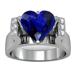 Round Natural Earth Mined Diamond Jewelry Sapphire Ring Bar Set Style 3.50 Carats
