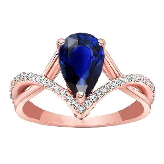 Round Diamond & Oval Blue Sapphire Engagement Ring 4.50 Carats Gold - Gemstone Ring-harrychadent.ca