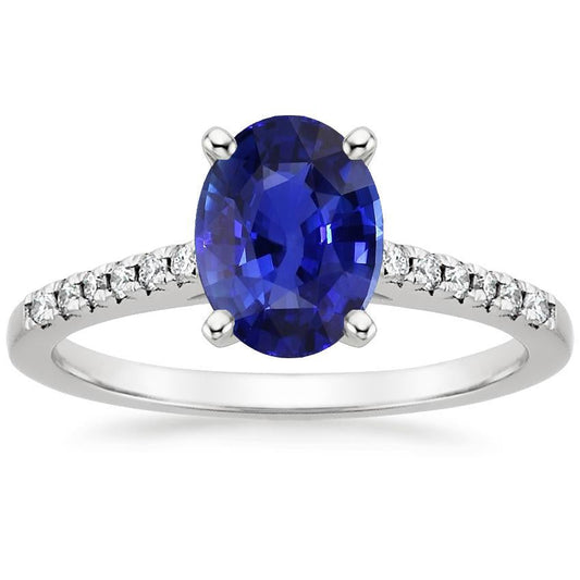 Round Diamond Pave Set Ring Oval Cut Sri Lankan Sapphire 5 Carats - Gemstone Ring-harrychadent.ca