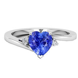 Round Natural Earth Mined Diamond Ring 3 Stone Heart Ceylon Sapphire Jewelry 2.25 Carats