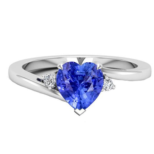 Round Diamond Ring 3 Stone Heart Ceylon Sapphire Jewelry 2.25 Carats - Gemstone Ring-harrychadent.ca