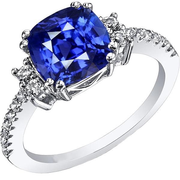 Round Diamond Ring Cushion Ceylon Sapphire Gemstone 4.50 Carats Gold - Gemstone Ring-harrychadent.ca